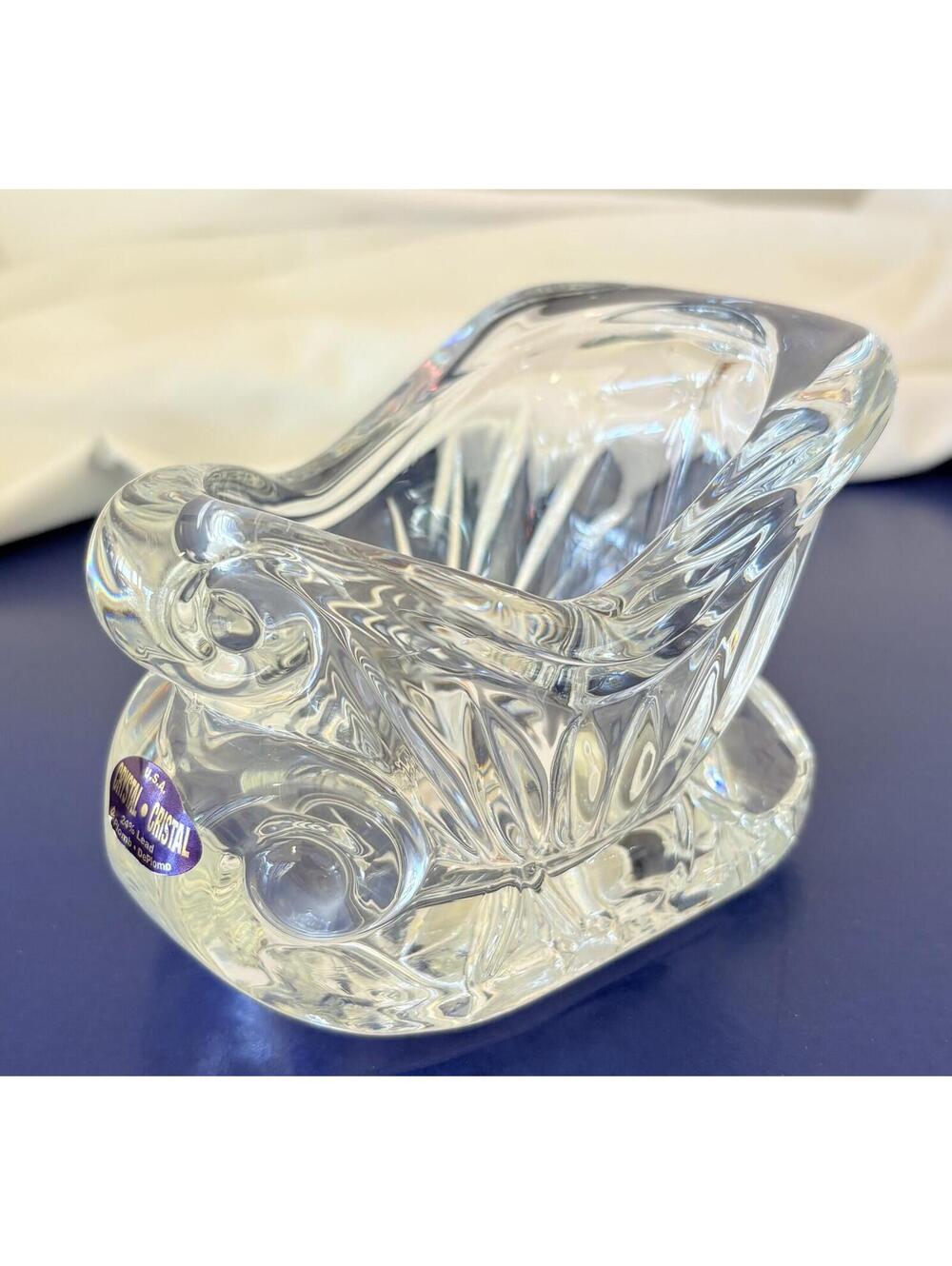 Cristal Christmas Sleigh 24%Lead Crystal Glass Beautiful Cut Details
